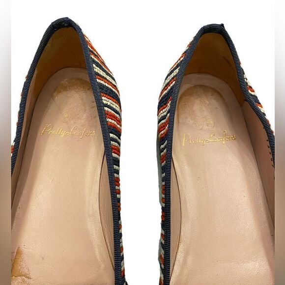 Pretty Loafers Sz 8 Red White Blue Corded Fabric Slip On Comfort Driving Flats - Picture 5 of 7